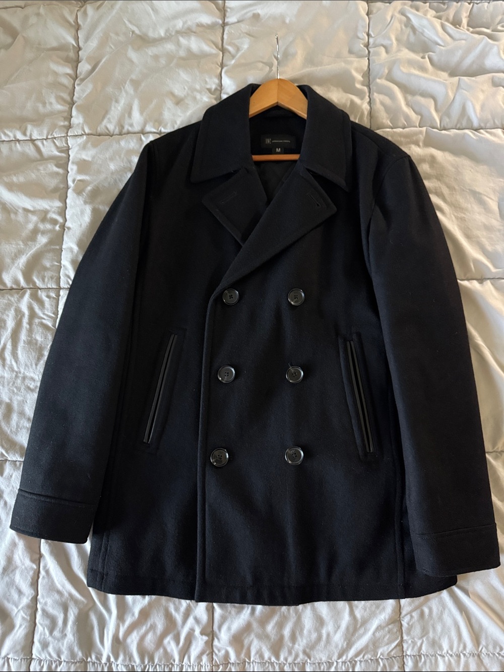Men's Black Wool Peacoat INC - Medium